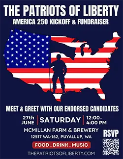Patriots of Liberty America 250 Kickoff and Fundraiser event flyer